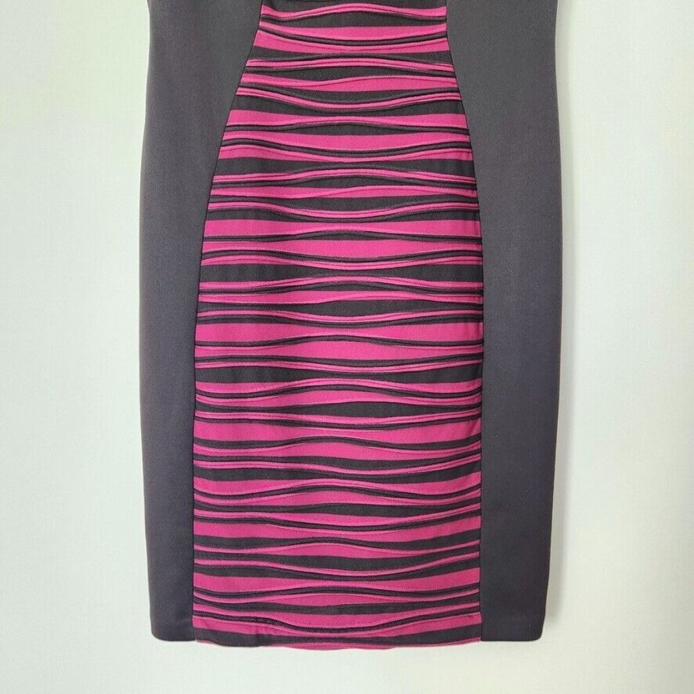 Y2K Office Siren Bodycon Dress 6P NWT Black Berry Purple Colorblock Work Ruched - Picture 4 of 13